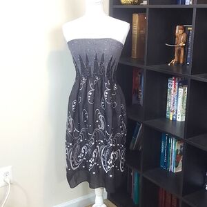 LAPIS Black White Boho Smocked Strapless Midi Dress or Maxi Skirt